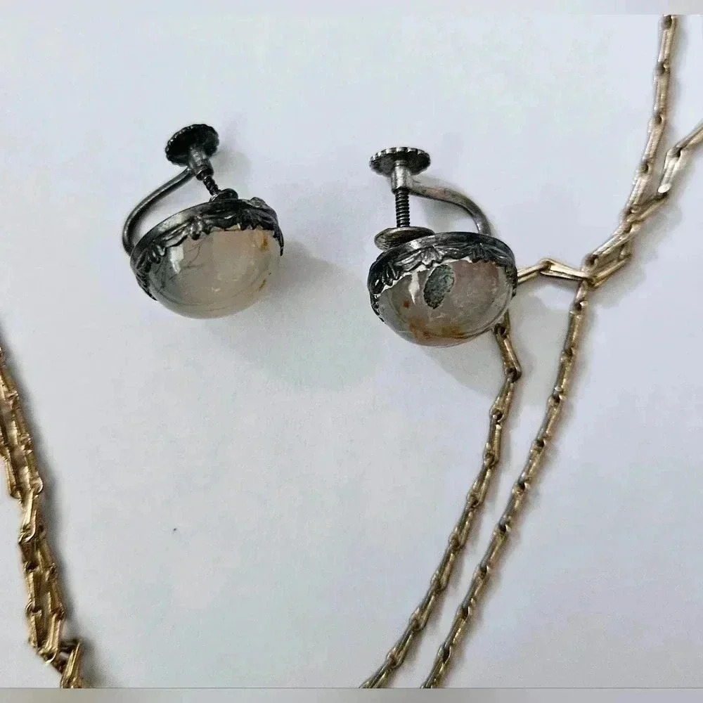 Vintage Necklace & Earring 3 pcs set Pendent Scandinavian Rock. - Picture 8 of 9